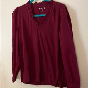 NWT LOFT maroon cranberry long sleeve blouse with frill collar